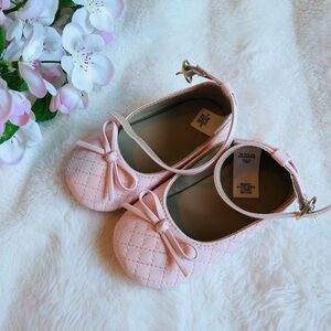 Janie and Jack Light Pink Quilted Ballet Flat Shoes Baby Girl 18-24 Months